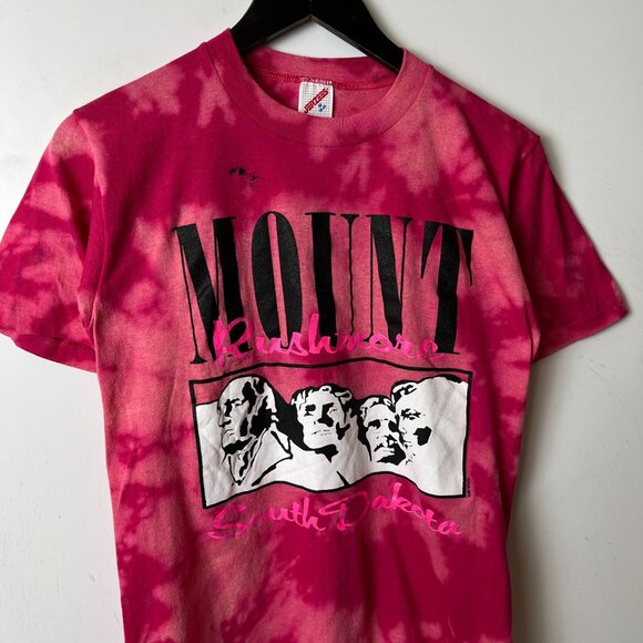 Vintage 80s Mount Rushmore T Shirt Adult Pink Gray Small S Tie Dye USA 50/50 - Picture 11 of 16